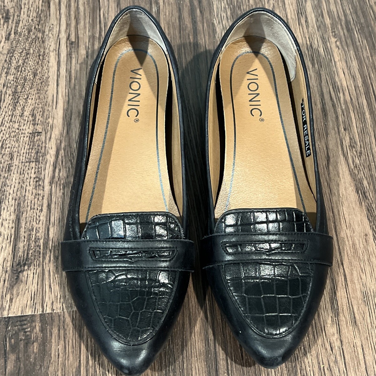 Vionic SAVANNAH Black Leather Slip On Pointed Toe Penny Loafers Women’s  Size 7M