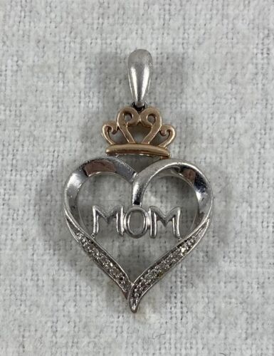 Vintage Sterling Silver 10K Gold Diamond Mom Mother Pendant - Picture 1 of 3