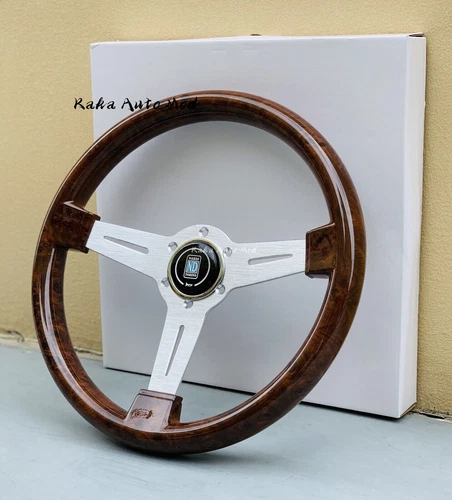 NARDI Classic 350mm Steering Wheel Mahogany Wood with Brushed Aluminum Finish - Picture 3 of 7