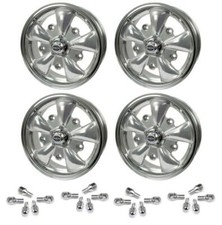 Set Of 4 15 X 5-12 Vw Bug 5 Lug Silver Empi 5 Spoke Wheels Lug Nuts