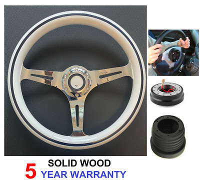 WEISSES HOLZ SCHNELLVERSCHLUSS LENKRAD UND BOSS HUB KIT FÜR VW T4 TRANSPORTER