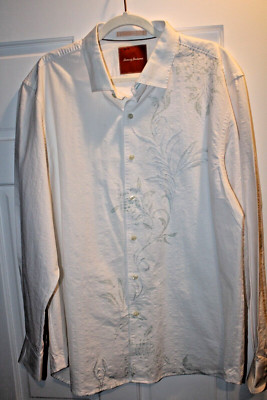 TOMMY BAHAMA MEN'S WHITE TEXTURED EMBROIDERED BUTTON-DOWN SHIRT SIZE XL