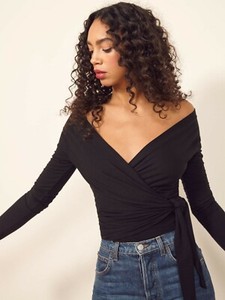 black long sleeve wrap top