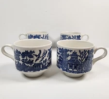 Churchill England Blue Willow Tea Cups Coffee Cups Set Of 4