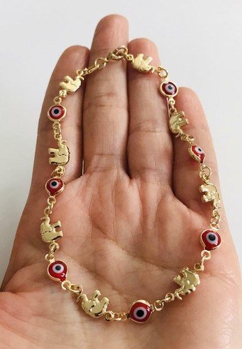 14k Gold Plated Elephant Red Evil Eye 