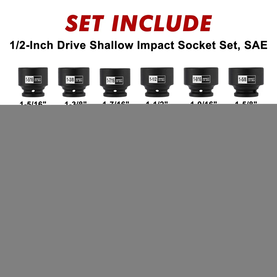 16PCS 1/2" Drive Shallow Spindle Axle Nut Impact Socket Set 6-Point Large CR-MO - Image 3 of 4