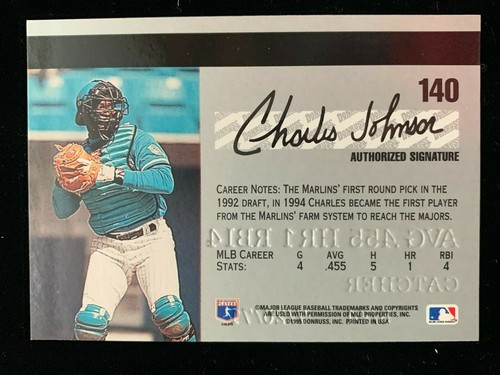 1995 Donruss Studio #140 Charles Johnson Florida Marlins Baseball Card - Picture 2 of 2