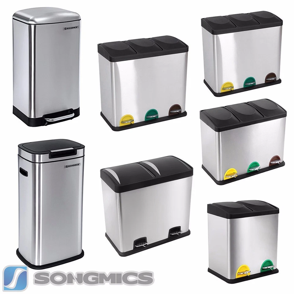 Mülleimer Abfalleimer Recycling Papierkorb Edelstahl Mülltrenner Treteimer Küche - Bild 3 von 4