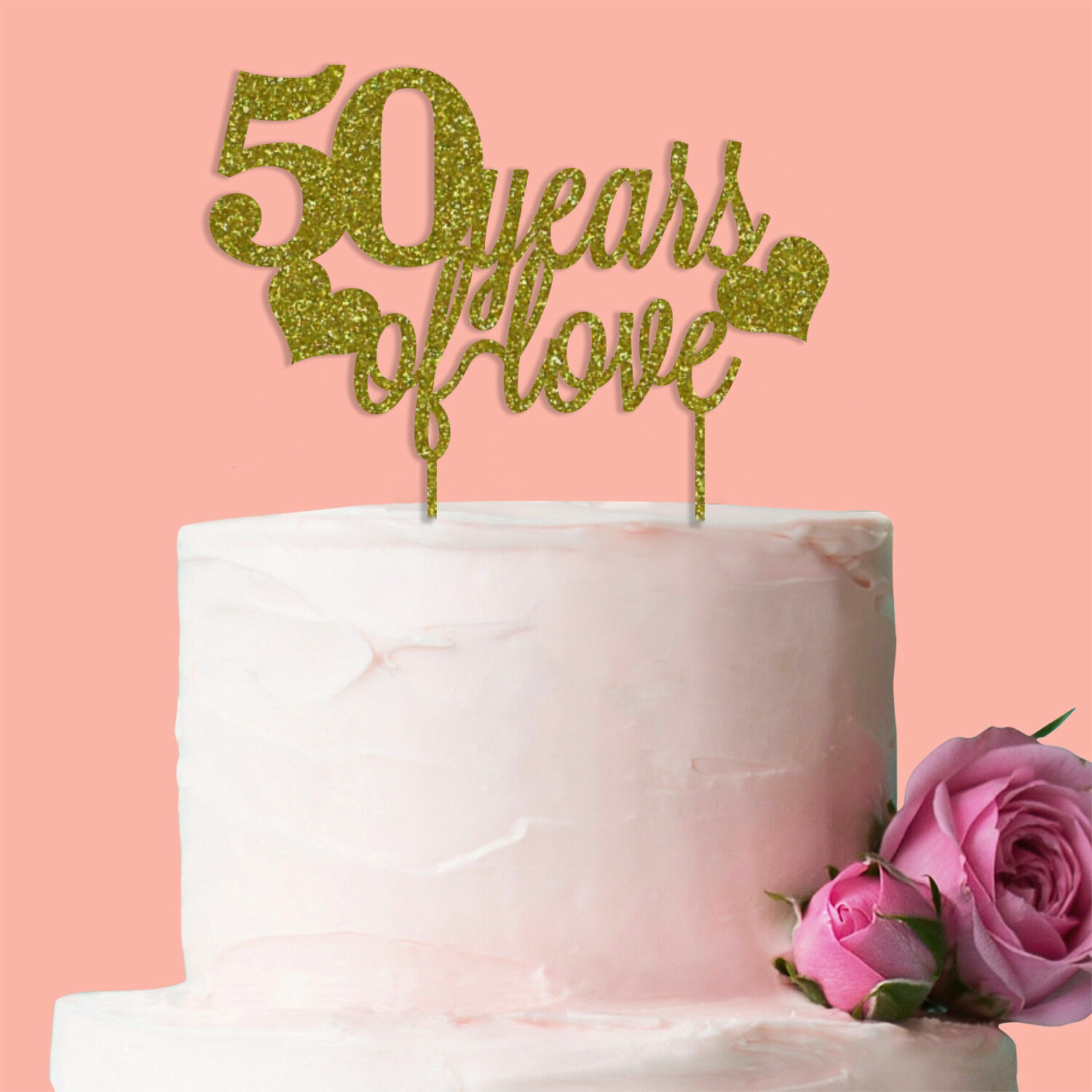 50 Years of Love Cake Topper 50th Golden Wedding Anniversary Party Decoration