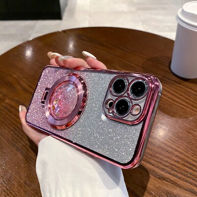 For iPhone Samsung Huawei Moto Case Magnetic Quicksand Holder Phone Cover Stand