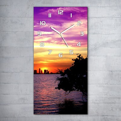 Wanduhr Glasuhr 30x60 Deko-uhr Sonnenuntergang in der Innenstadt von Miami