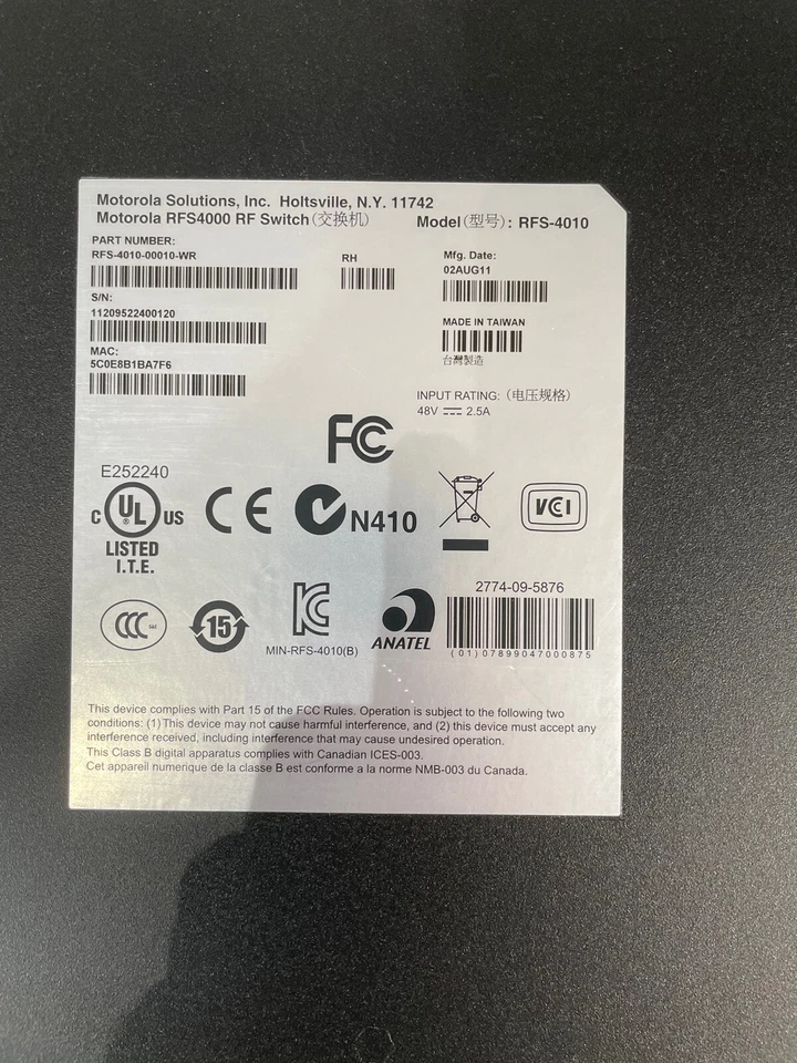 Motorola RFS-4000 RFS-4010-00010-WR Controlador RF Inalámbrico Adaptador Interruptor Foto 3 de 3