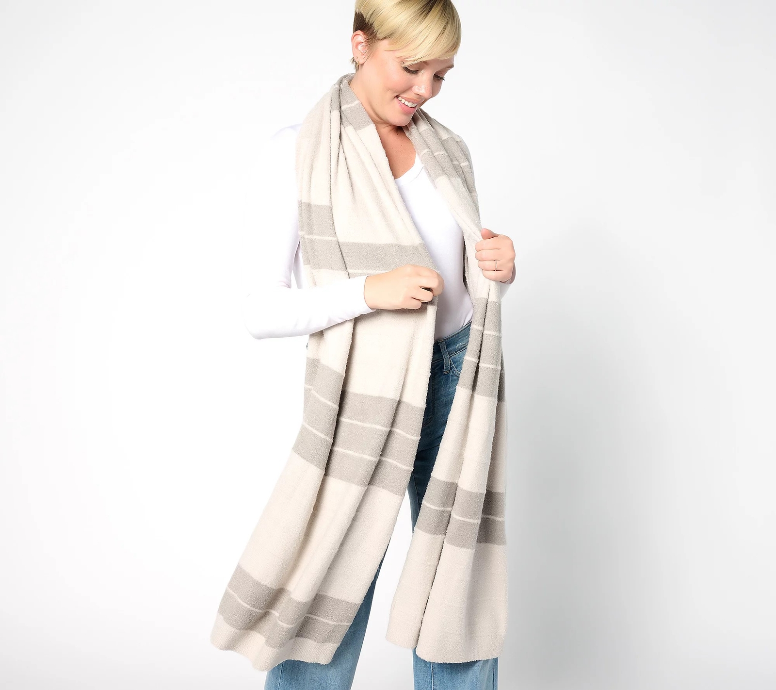 Barefoot Dreams CozyChic Lite 80"x27" Blanket Scarf SILVER/PEWTER A619906 NWT
