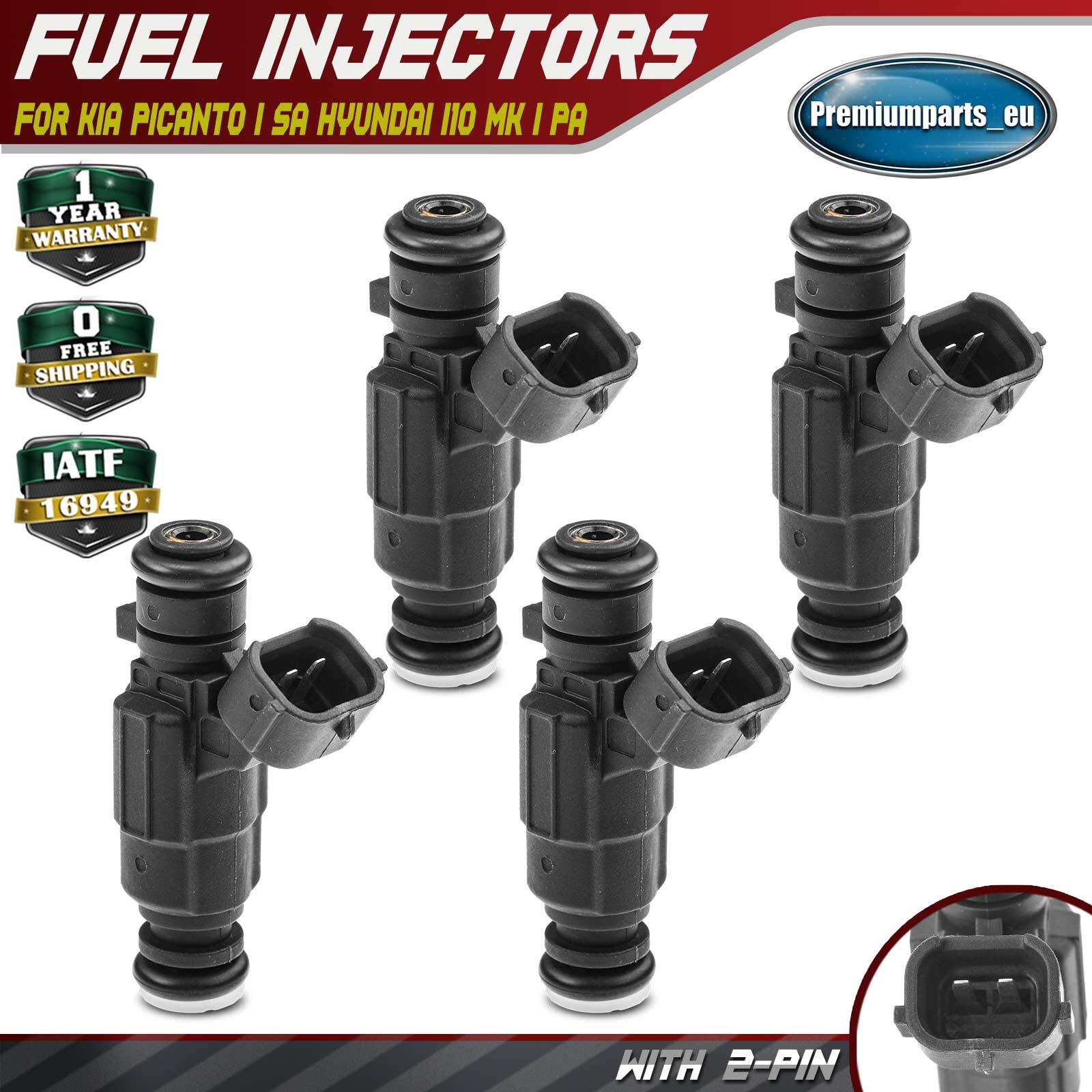 4x Fuel Injectors for Kia Picanto I SA Hyundai i10 MK I PA 1.0 1.1 ...