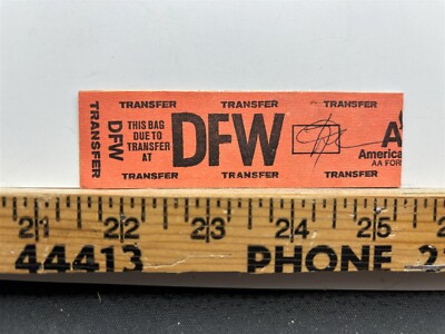 1970s American Airlines Dallas Fort Worth Luggage Transfer Tag