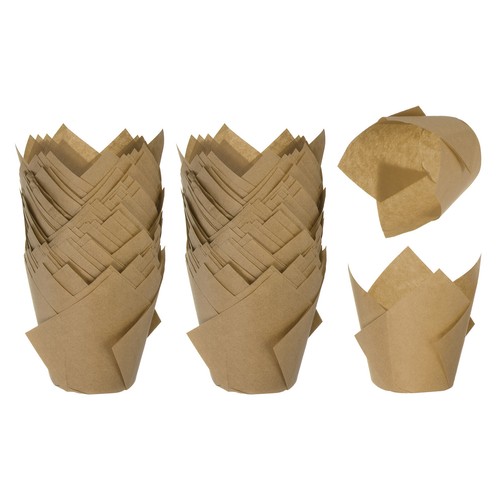 200Pcs Tulip Baking Cups Cupcake Muffins Liners Paper Greaseproof Wrappers,Brown