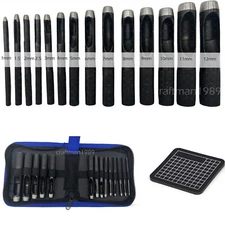 14PCS Leather Hole Punch, Round Steel Leather Craft Hollow Hole Punch 1-12mm