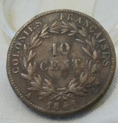 PIÈCE DE MONNAIE 10 CENTIMES LOUIS PHILIPPE BRONZE COLONIES FRANÇAISES 1841 A - Photo 1/4