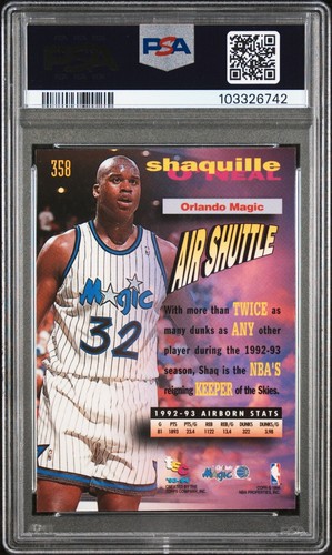 PSA 8 casi nuevo 1993 Topps Stadium Club viajeros frecuentes #358 Shaquille O'Neal B157 - Imagen 2 de 8