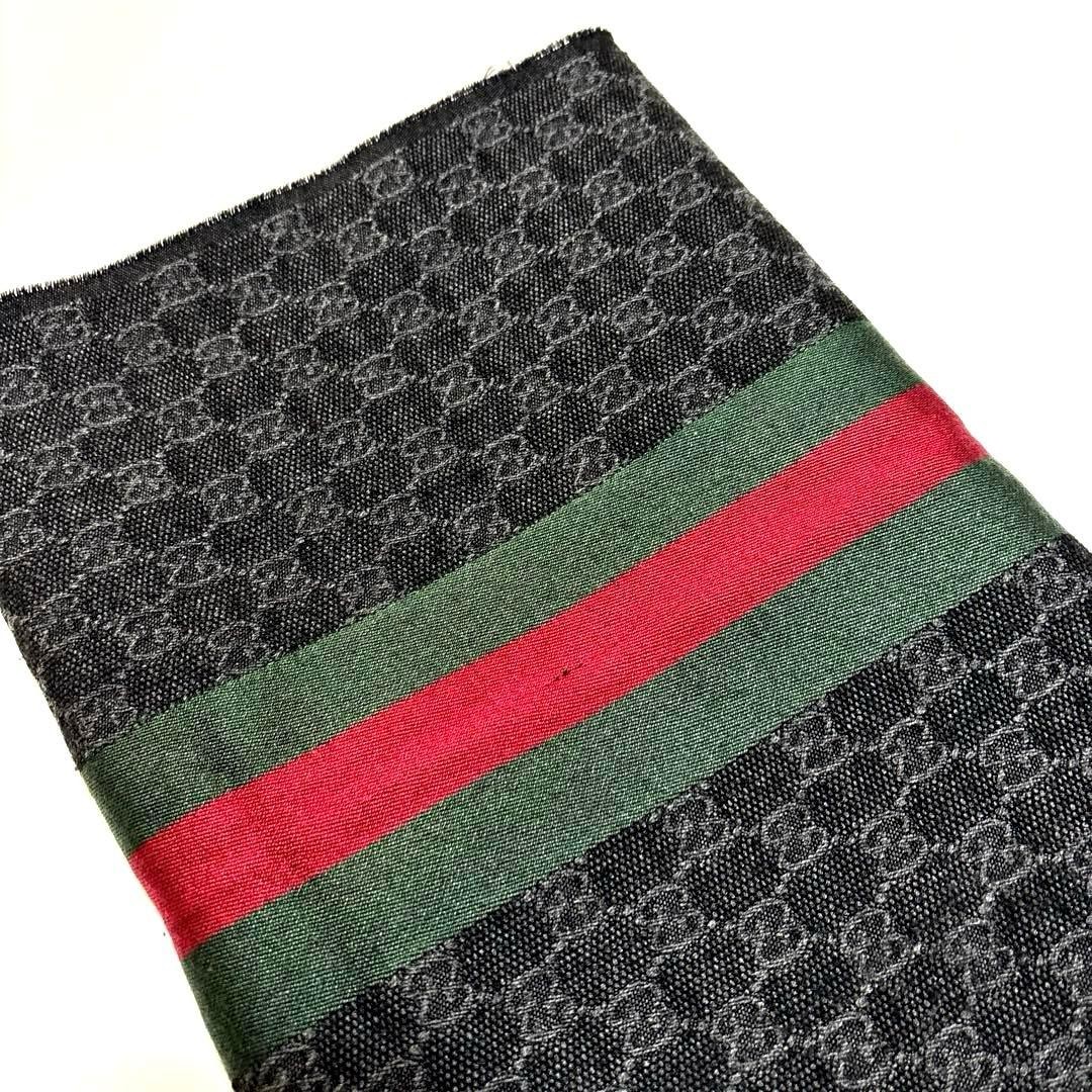 Auth GUCCI GG Pattern Sherry Line Scarf Stole Wool Silk Black Red from japan thumbnail 22
