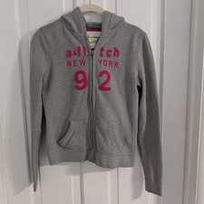 Abercrombie Fitch Kids Zip Up Hoodie Youth XL Y2K Pockets 3D Gray Pink