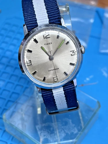 Vintage 1969 Timex Silver Sunburst Dial Marlin - Hand Wind Watch - Refurbished