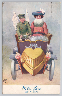 Postcard Cupid Driving Lady in Automobile with Heart Motor Tuck No. 4516
