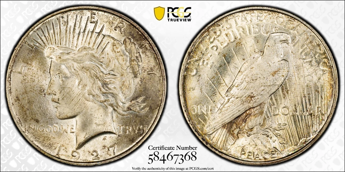 PCGS Certified MS 64 Graded 1927 Year Peace Dollars (1921-1935