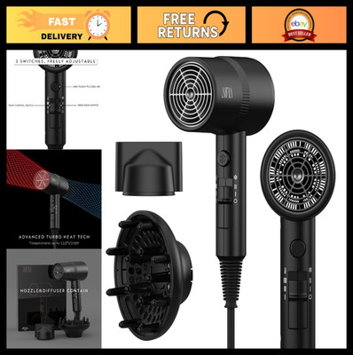 Professional Hair Dryer with Diffuser, Ionic Technology, Ceramic Coating, Turbo