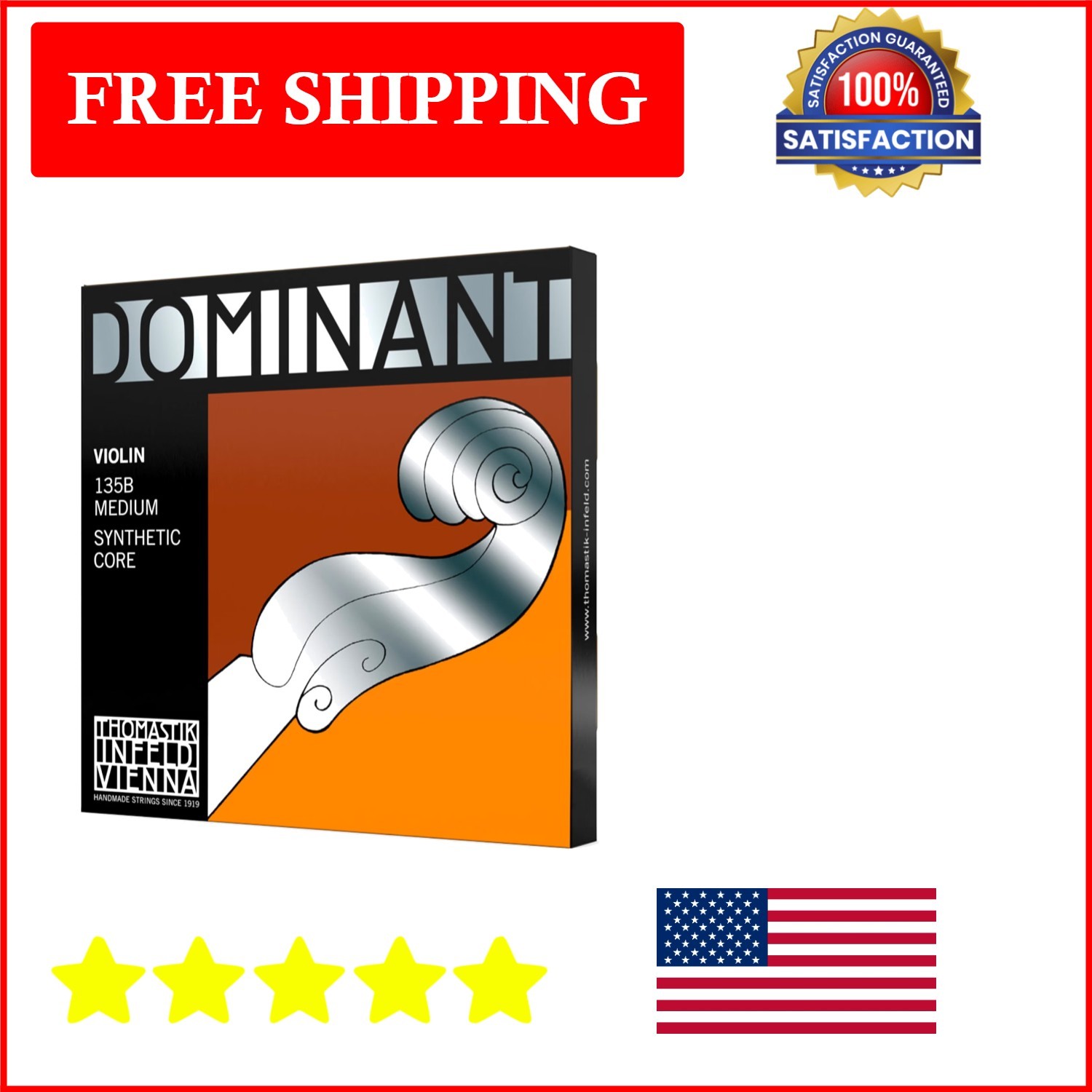 Thomastik-infeld Dominant Violin Strings 4/4 - Rich Tone & Synthetic Core Design