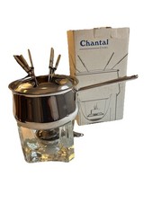 VTG Chantal Stainless Steel 2 Quart &ldquo;Fire & Ice&rdquo;Fondue Set Glass Base W. Germany