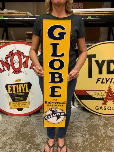 Antique Vintage Old Style Metal Sign Globe Gasoline Made in USA