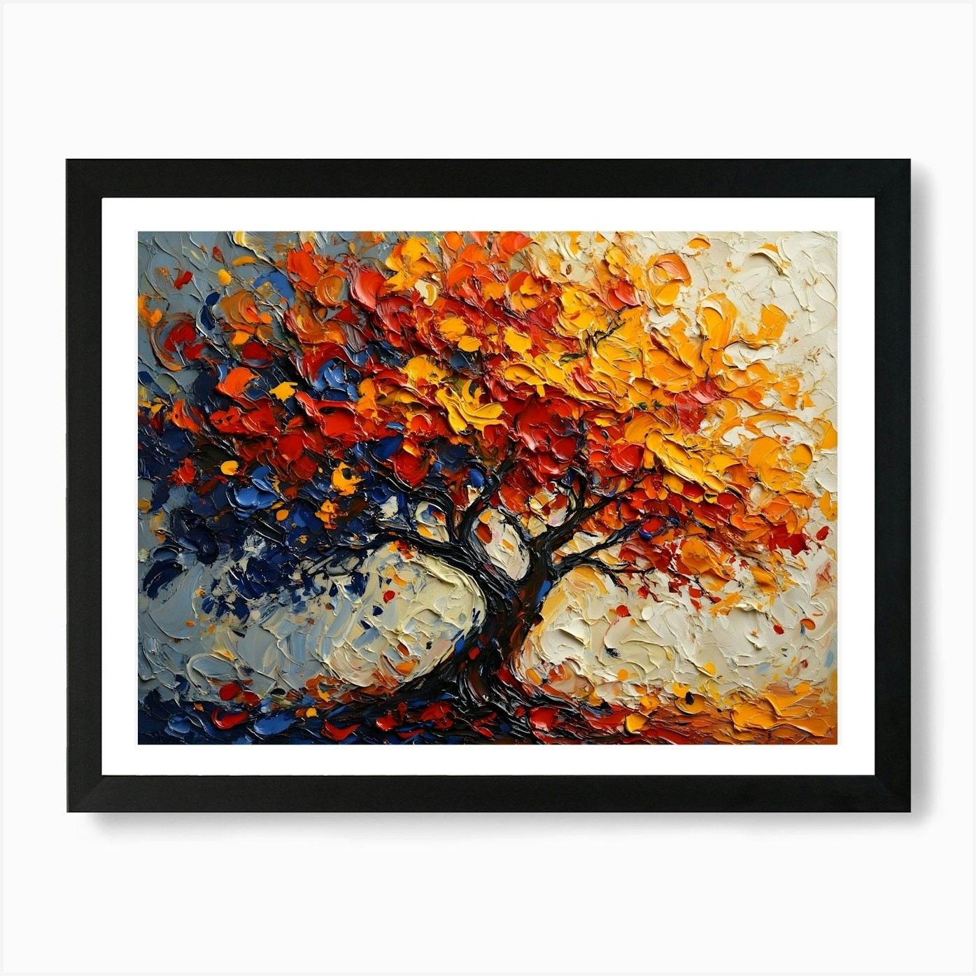 Vibrant Colorful Tree Leaves Framed Wall Art Canvas Print Poster  