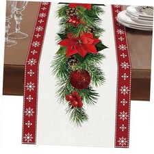 Watercolor Red Christmas Table Runner with Table Runner,13" x 108" Poinsettia