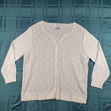 August Silk Women's Lace Front Cardigan Sweater Ivory Cotton Modal Size L