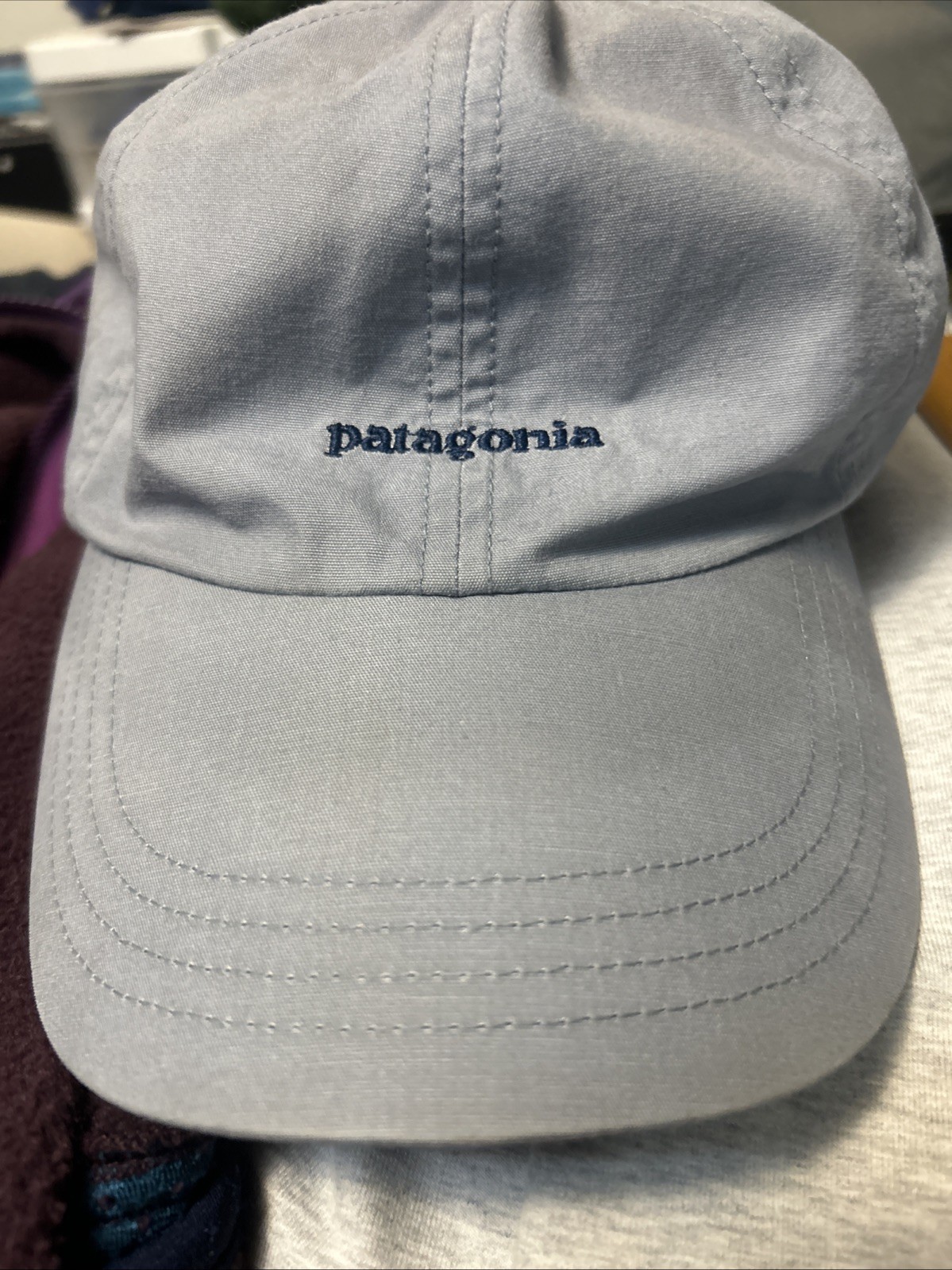 Patagonia Vintage Hat Organic Cotton Spell Out Embroidery Light Blue Dad Cap