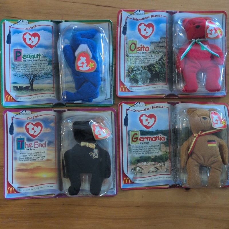 4 Ty Teenie Beanie Babies McDonald's  Peanut Osito The End Germania Collector 