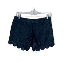 J Crew Black Linen Scalloped Shorts Size O EUC Beach Preppy Cruise Bootie