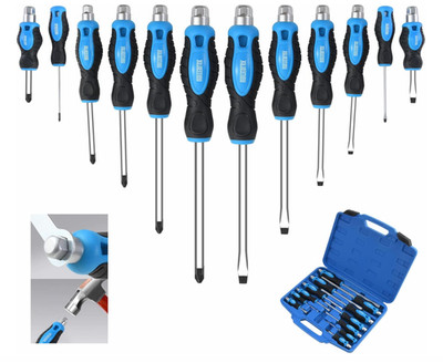 12-Pcs Magnetic Screwdriver Set, Heavy Duty Screwdriver Set Go-Thru Steel Blades