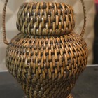 Round Brown Wicker Storage Basket Weave Woven Pattern with Handle, 1 Pack — photo 3