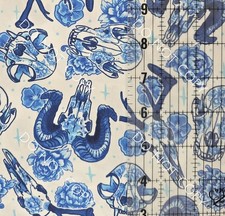 100 Cotton Woven Novelty Fabric Porcelain Animal Skulls By The 1/4 Yard 9x56