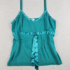 Women's Babydoll Silk Cami Tank Top XL Teal Camisole Rib Knit  Preppy Y2K 