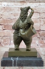 Bronzo Musica Amante Orso Scultura da Gioco Sassofono Firmato By Williams