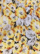 White Black Yellow Flowers Leaves Cotton Fabric 3 Yards x 44" Width