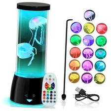 Jellyfish Lamp, Round LED Jelly Fish Aquarium Lamp with Color Changing Black
