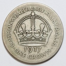1937 Australia One Crown Silver Coin - RAW - George VI Coronation