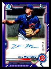 2021 Bowman Chrome Koen Moreno 1st Auto Chicago Cubs Purple Auto /250 #CPA-KMO