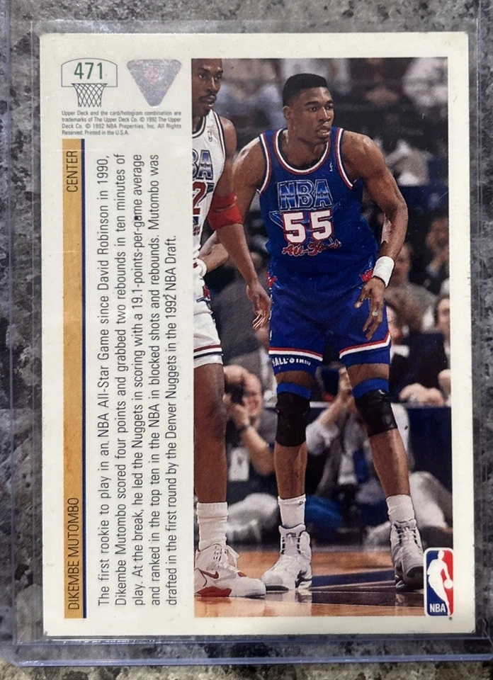 Tarjeta autografiada de novato de cubierta superior de Dikembe Mutombo 1991-92 firma TTM/IP Foto 4 de 4