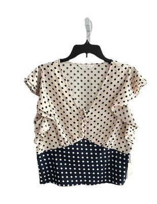 LC Lauren Conrad Women's Front Tie Ruffle Sleeve Polka Dot Top Size: L MSRP $35