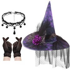 FunMular Halloween Witch Hat For Women Witch Accessories for Theme Party